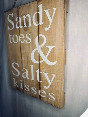 Chesapeake Bay Natural Wood Sign with White Beach Typography